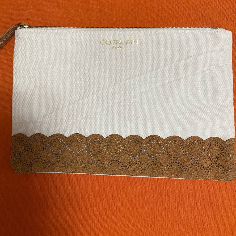 New Guerlain cosmetic makeup bag top zipper size 8”x5,5” cotton